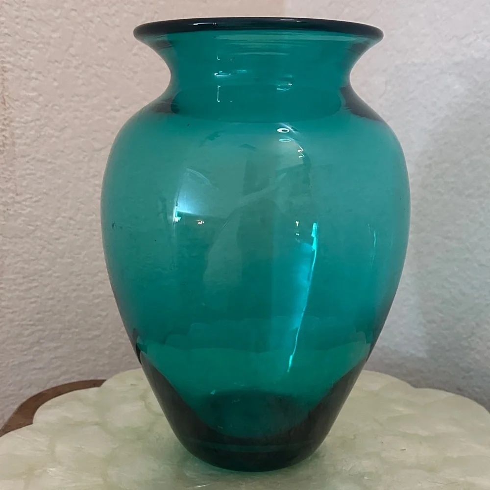 Blenko Teal Handblown Art Glass Vase - Picture 3 of 7